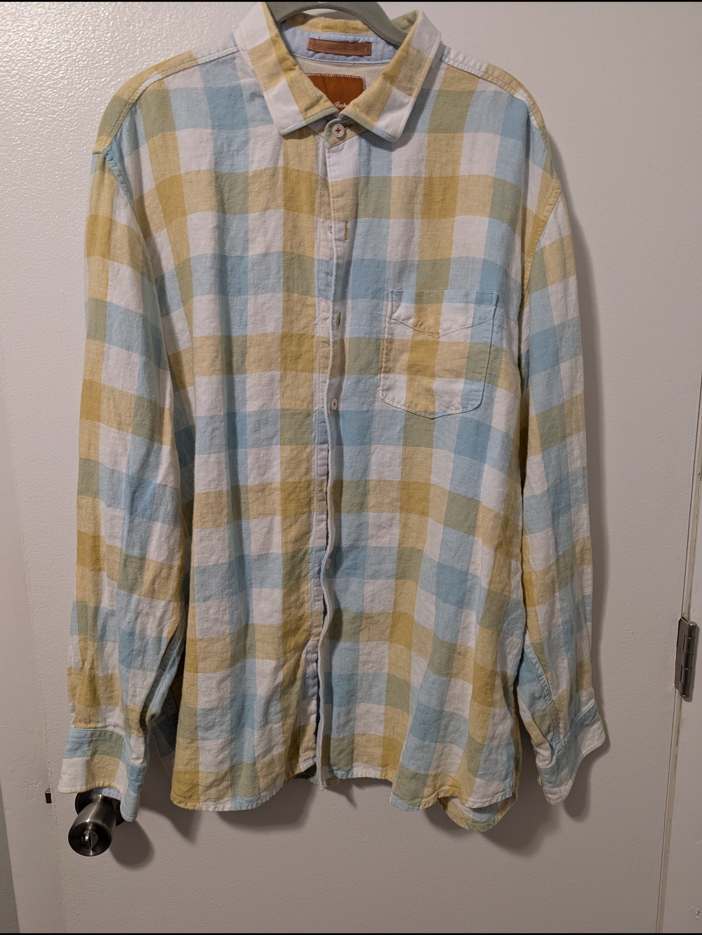 Soft Plaid Button-Up Shirt in Light Blue & Yellow